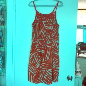 Burnt orange and khaki sundress cinched tie waist